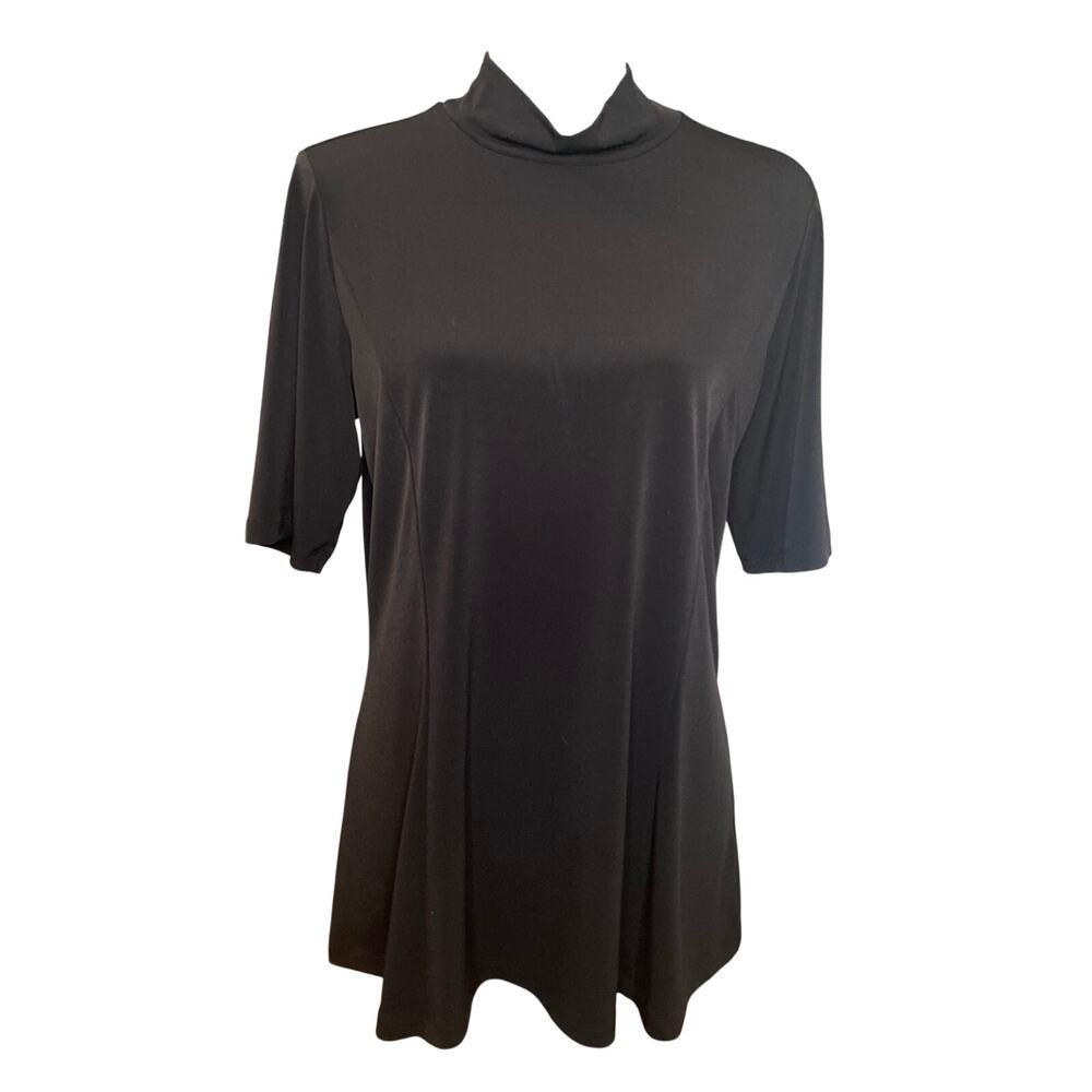 Susan Graver black liquid knit mock neck short sleeve top